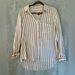 Universal Thread Tan and White Striped Button-Down Shirt